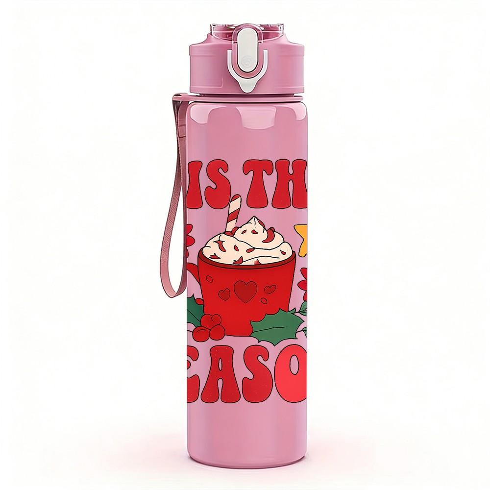1PC Tis The Season Autumn Cup Art 750ml Color Plastic Sports Water Bottle Leakproof Flip Straw Lid Suitable for Sports Office Home Use