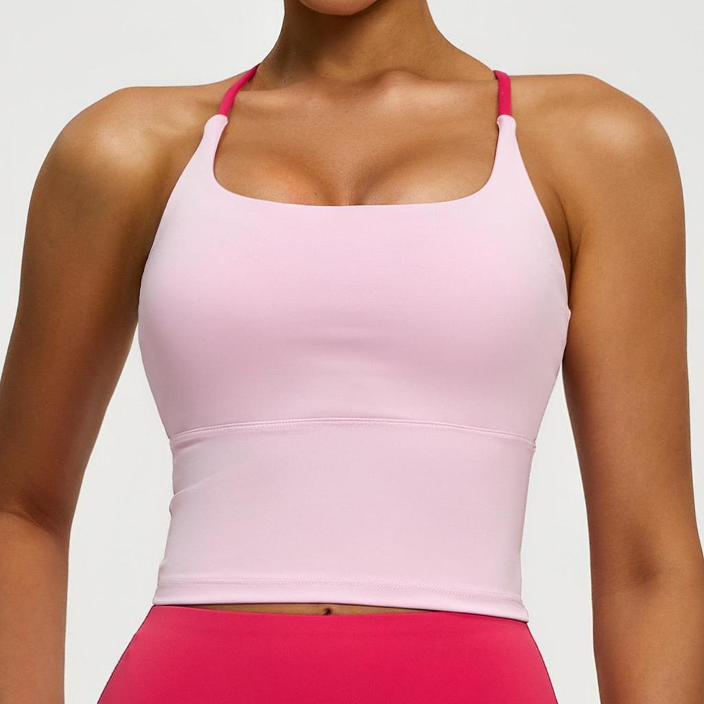 Women's Nude Sports Vest with Cross-Back Straps and High-Elastic Chest Pad