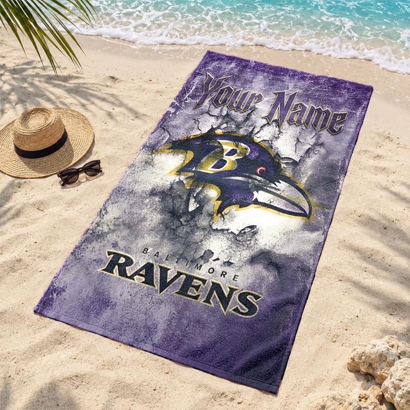 Baltimore Ravens Custom Name Beach towels also serve as bath towels summer essential a musthave for the outdoors the beach and the pool