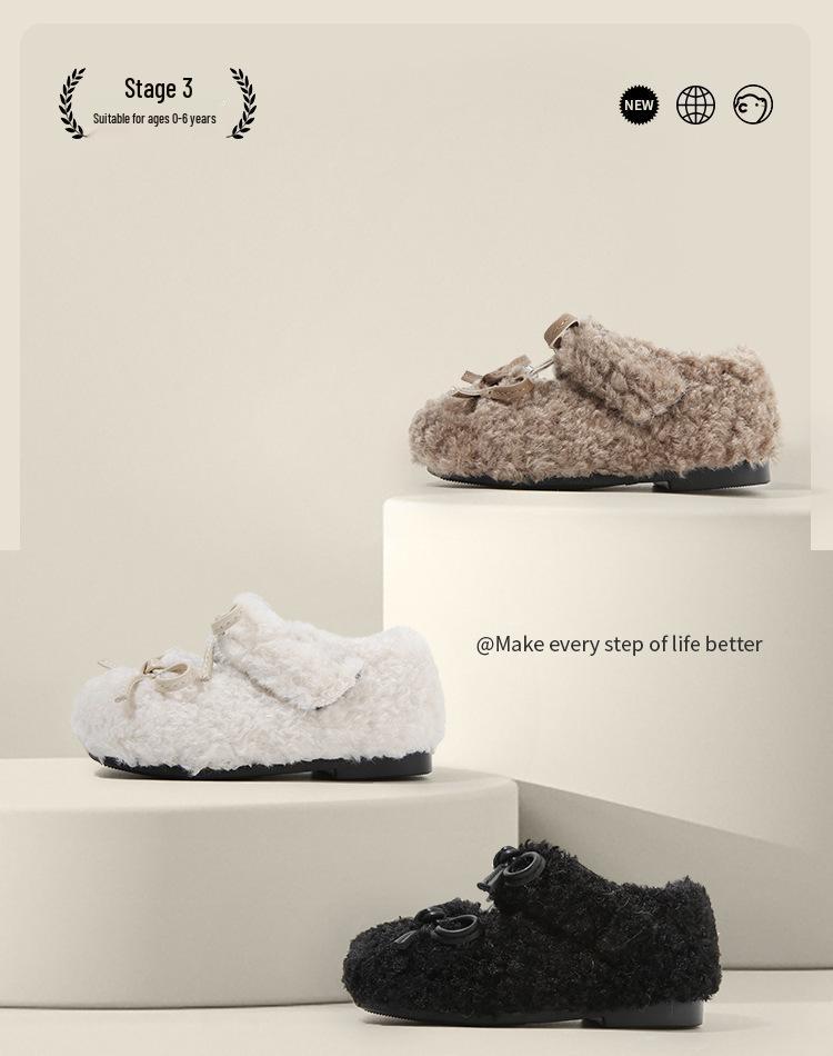 Winter Plush Baby Walker Shoes - Warm, Furry, Flat Bottom Infant Shoes for Girls with Velvet Lining