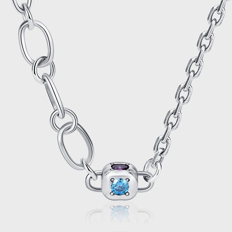 

S925 стерлингового серебра ретро одноцветные кубические циркониевые кубики двухслойное сращивание цепочка ожерелье женский нишевый дизайн чувство продвинутый холодный ветер