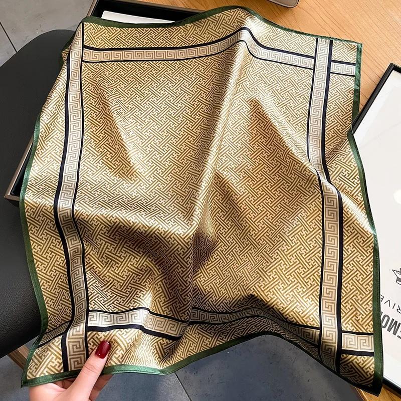 

Элегантный мягкий атласный квадратный шарф-повязка на голову, декоративный ветрозащитный солнцезащитный универсальный модный аксессуар, шейный платок 70x70CM