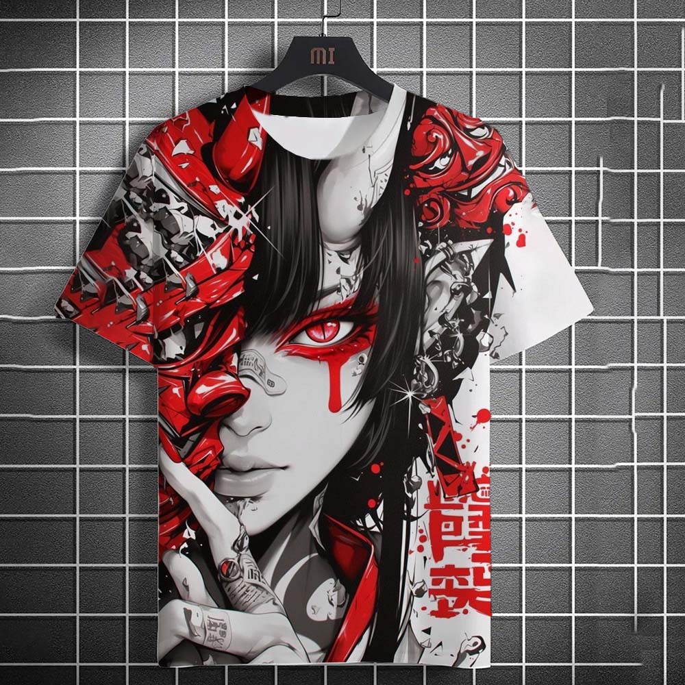 Fashion Men's T-shirt Cartoon Sexy samurai Girl graphic  Summer Casual harajuku streetwear 3D Printed Hip Hop