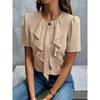 2026 New Women's Summer Ruffled Pleated Round Neck Short Sleeve Shirt Top