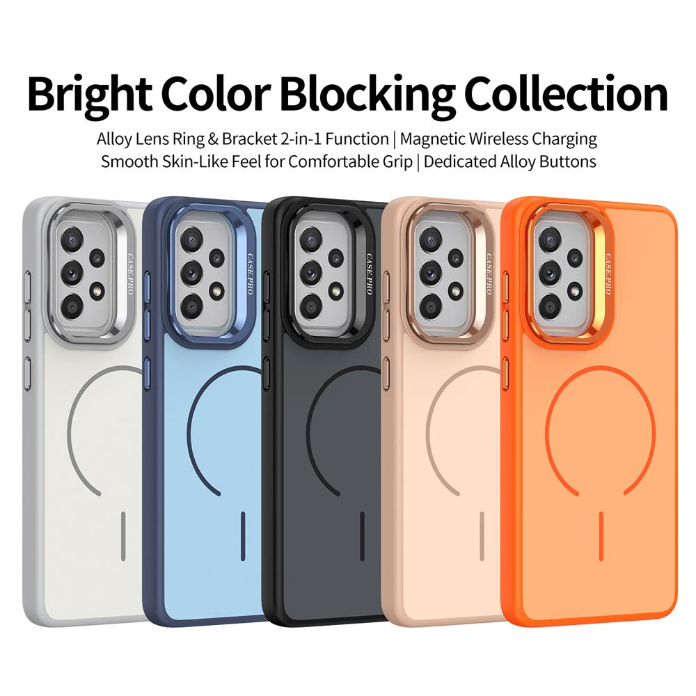 KEYSION Matte Skin Feel Lens Stand Phone Case for MagSafe for Samsung A52 A52S 5G Magnetic Shockproof Cover for Galaxy A13 4G 5G