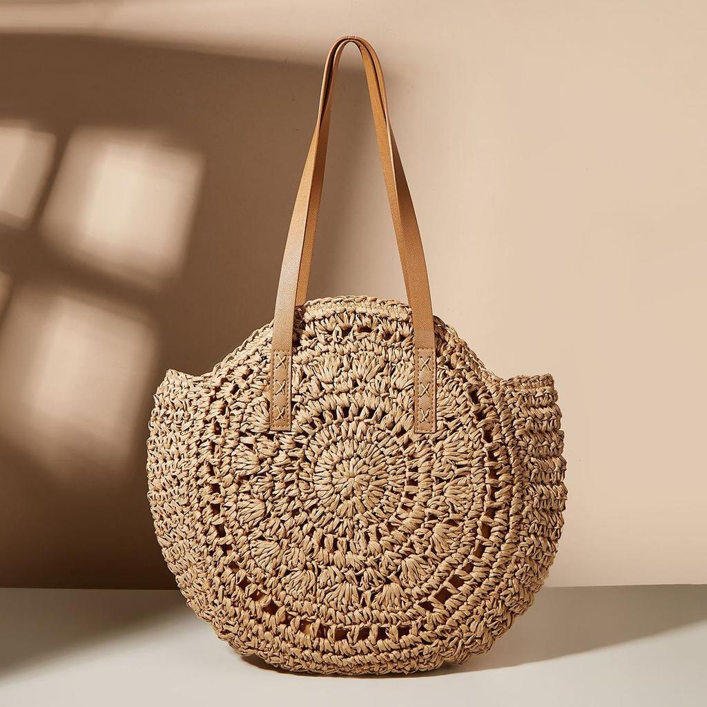 Yogodlns Strandtaschen für Damen Große Stroh-Handtasche Hohlblumen-Design Damen-Umhängetasche