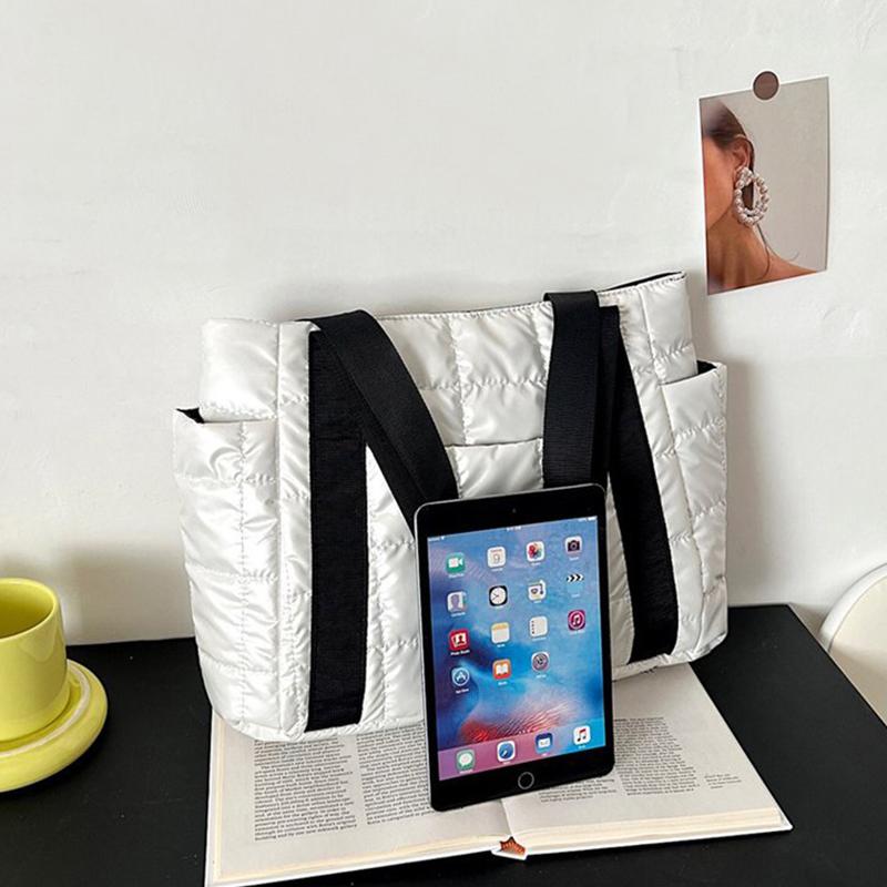 Fashion Nylon Padded Quilted Bag for Women Space Cotton Shoulder Bag Soft Fluffy Handbag Female Shopper Totes Underarm Bag