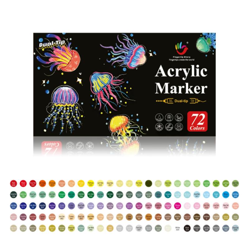 Large Capacity 72 Color Double-ended Waterproof Acrylic Markers Pens Set for Student DIY Painting Graffiti Coloring Art Supplies