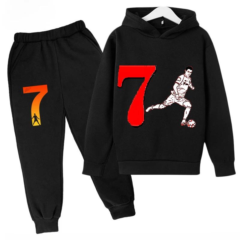 Children's Sports Hoodie Set  Sweatshirt Pants 2-piece Set for Boys and Girls Ronaldo Avatar Printed Kids Clothes Girls