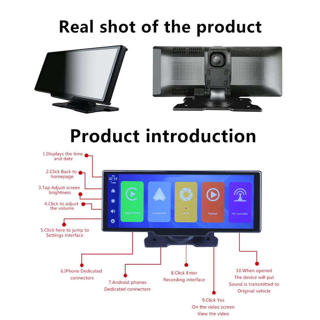 10.26 Inch Universal Car DVR Touch Screen Mirror Video Recorder GPS Navigation Dashboard HD Driving Recorder Dash Camera Carplay