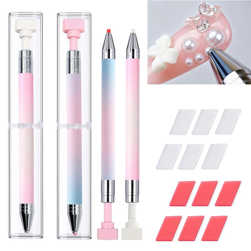 Macaron Gradient Diamond Painting Pen With Wax Refillable Wax Pen Rotating Glue Point Drill Pen For Nail Art Rhinestones Tools