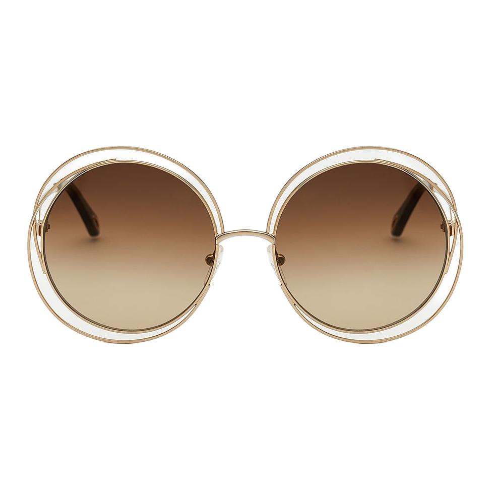 Chloe Retro Mode Großer Rahmen Metall Rund Sonnenbrille Unisex Sonnenbrille Gold CH114SD