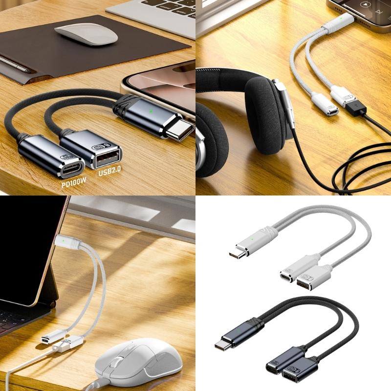 C To USB OTG and Charger Adapter Cable for Type C Devices with Audios Capability Compatible for Phone Tablets Computer