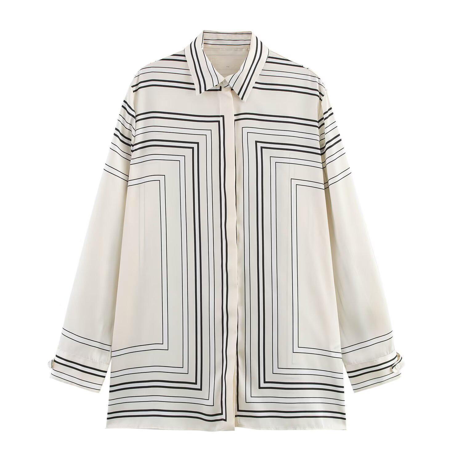 

Женский комплект рубашки с полосатым принтом и прямых брюк - Коллекция весна/лето 2025 L белый