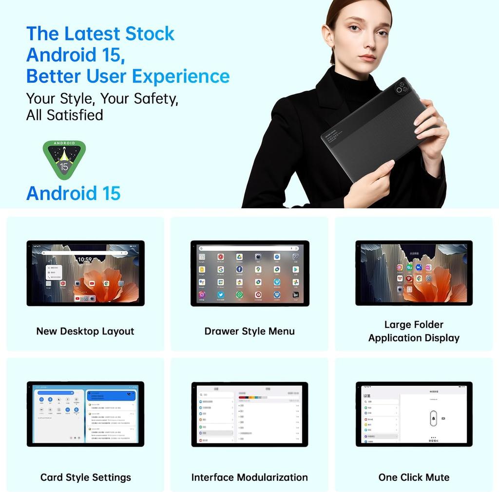 Android 15 Tablet, 10 Inch Tablet, 20GB RAM+64GB ROM (TF 1TB), 5000mAh, 1280 * 800 HD, WiFi 6, Bluetooth 5.4, Dual Cameras, Dual Speakers, Black