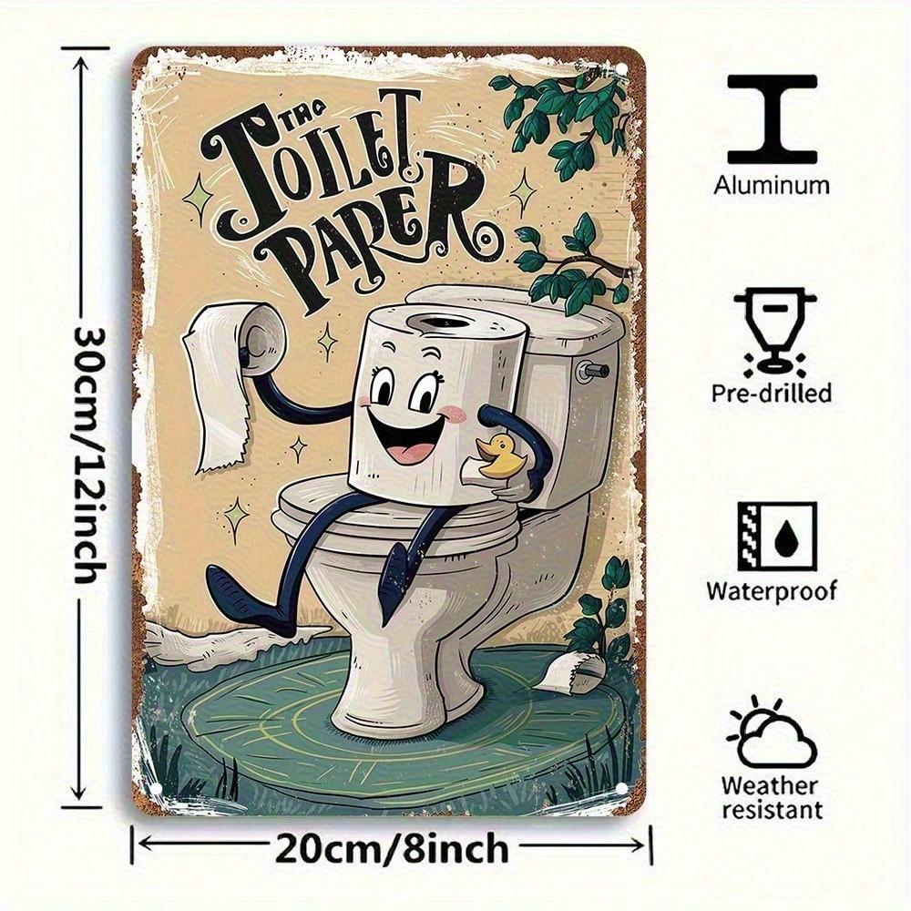 1pc 12x8 Inch Vintage Aluminum Metal Sign Funny Bathroom Decor Humorous Toilet Paper Wall Art Whimsical Gift