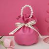 Solid Color PU Drawstring Bag Storage Bag Wedding Candy Bag Pearls Handle Wrist Bag  Festival
