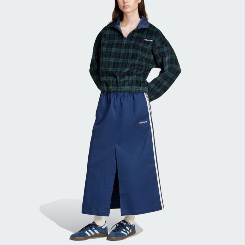 Adidas Originals Logo Plaid Half-Zip Long Sleeve Sweatshirt Women Sweatshirt Night-Blue Black Dark-Green IX1054