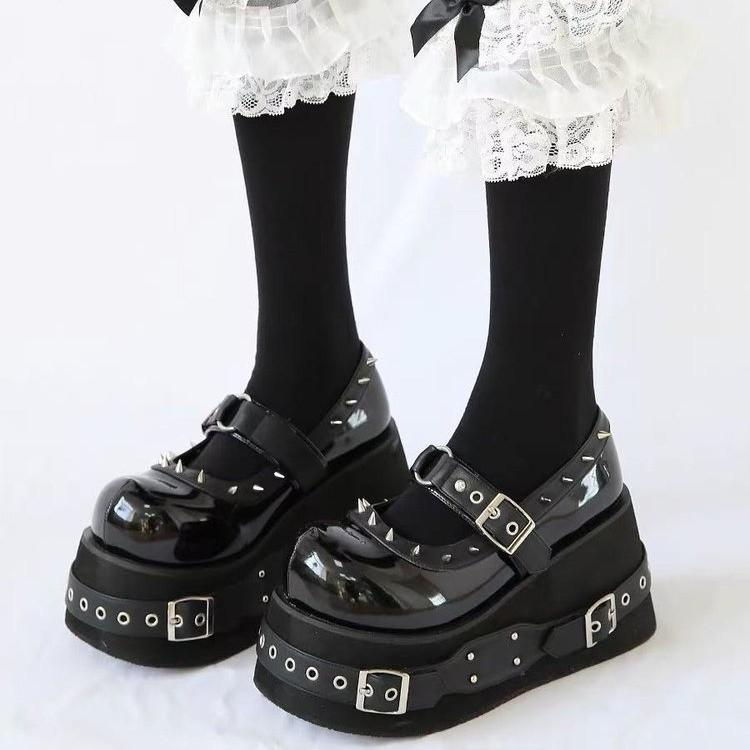 Fashion 2025 Cake Shoes Japan Lolita Denim Cosplay Kawaii Punk High Heels Thick Soled Girl Sponge River Shoes Increase Height Cake Shoes