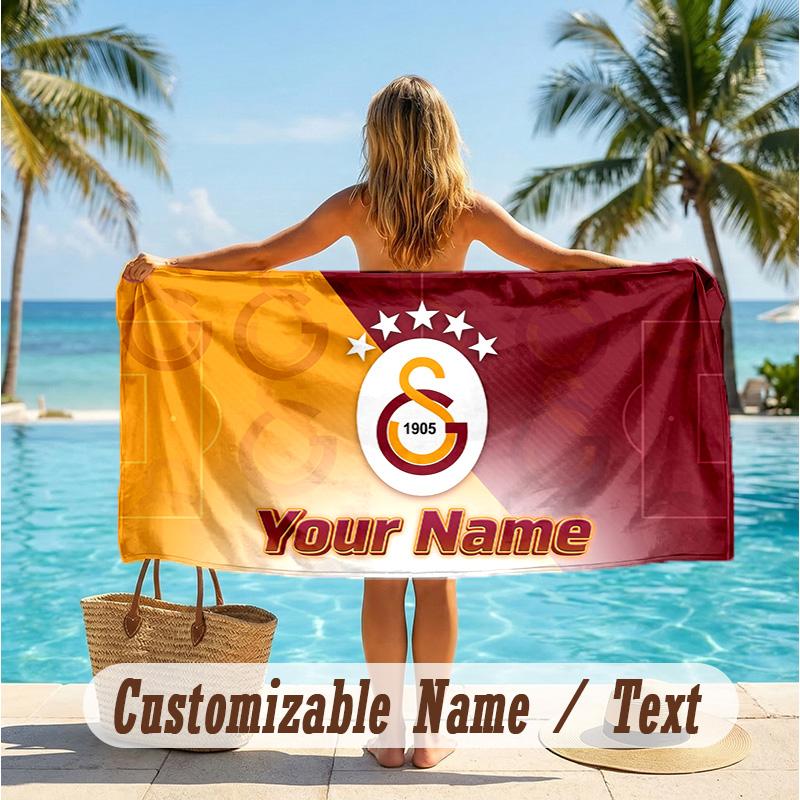 Custom Text Beach Towel, Soft Absorbent Swimming Multi-use TowelGalatasaray FC