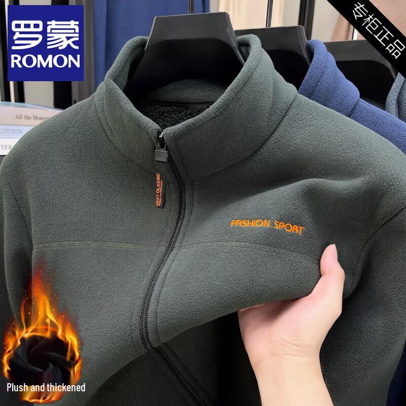 Romone Men s Thickened Fleece Stand-up Collar Jacket 4XL