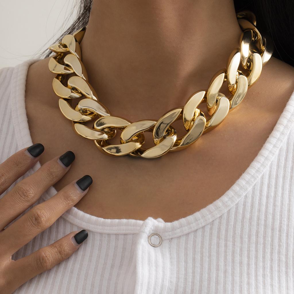 Exaggerated Punk Geometry Single-Layer Men'S And Women'S Necklaces, Fashion Trend Mixed Color Thick Chain Necklaces