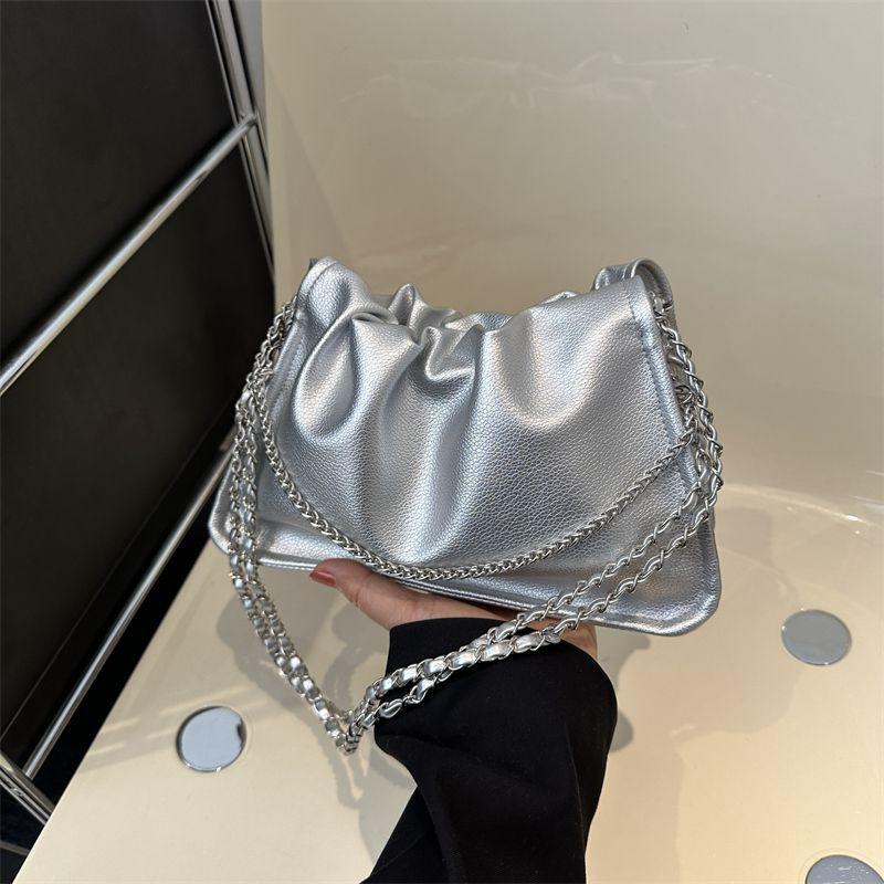 Niche pleated bag women's summer 2025 new trendy Korean retro chain underarm bag versatile shoulder messenger bag