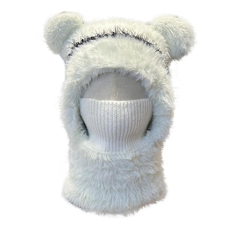 

Мультяжная плюшевая маска, шапка для защиты ушей, женская зимняя утолщенная защита шеи и теплая вязаная шапка, велоспорт, ветрозащитный головной убор one size fits all белый