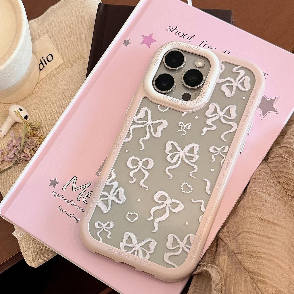 Princess Style for IPhone16 for Apple 15 Phone Case 14ProMax Pearl Bow 17 Acrylic Anti-fall