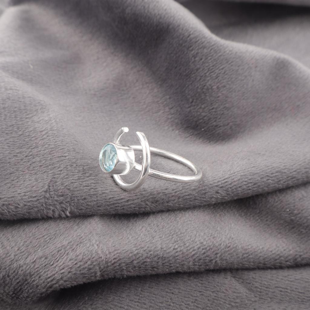 Sky Blue Topaz Gemstone 925 Sterling Silver Handmade Jewelry Ring For Women's RR-54-3