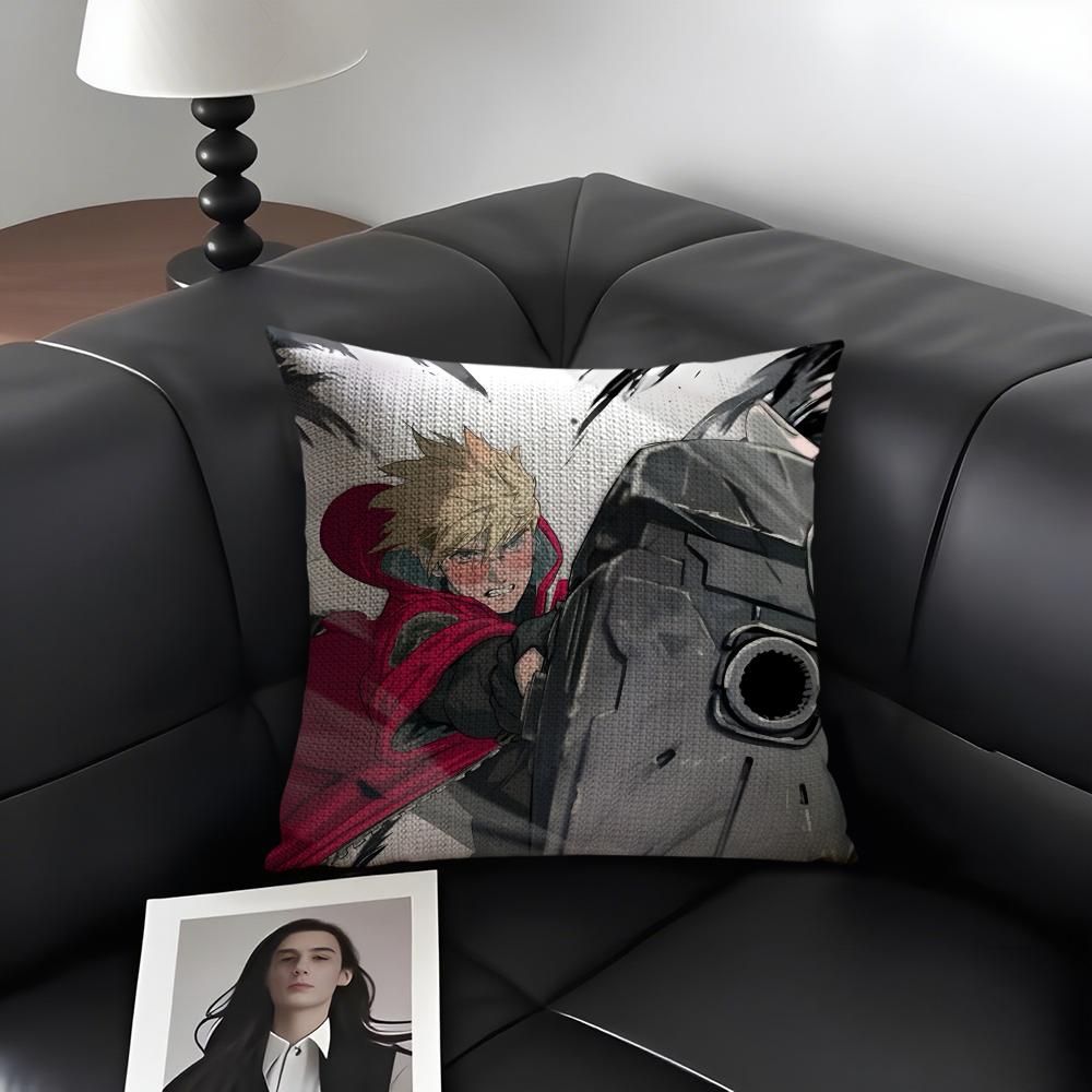TTrigun StampedeE Anime Cushion Cover Natural Linen Organic Fabric DoubleSided Printing Sofa Home Decor Gift Pillow Case