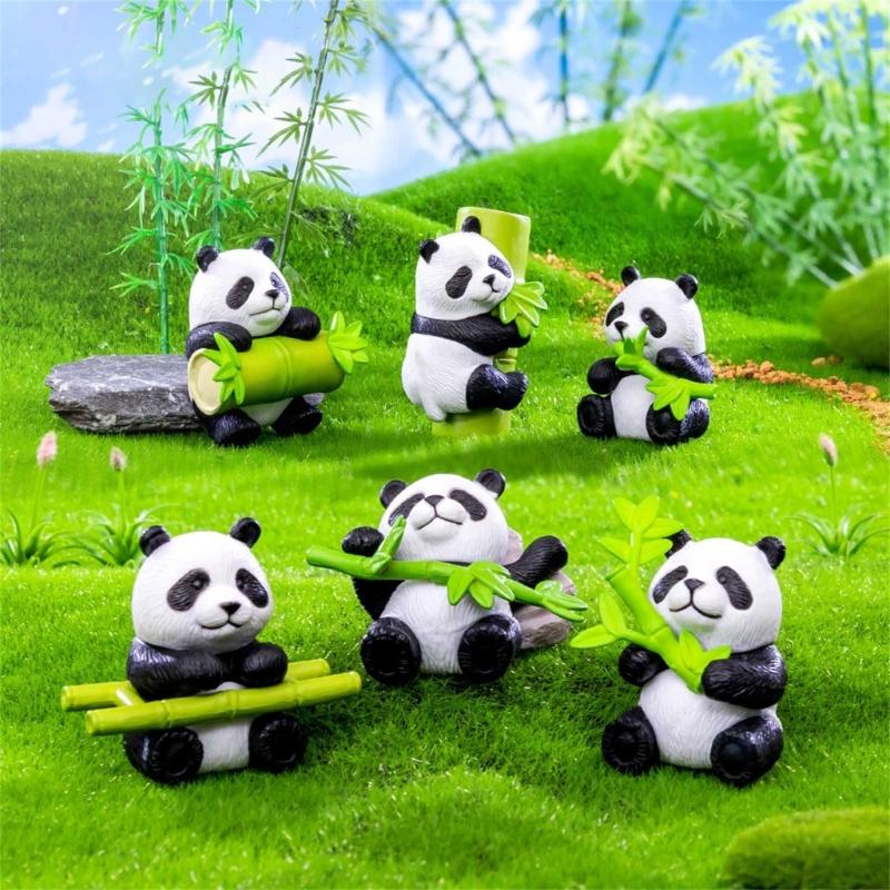 8 st Panda Tårttoppar Miniatyr Djurfigurer för Festdekorationer och DIY Trädgård Krukväxt Hantverk Ornament