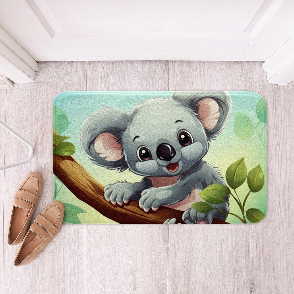Cartoon Koala Area Rug Kawaii Wild Animal Carpet Flower Floor Mat for Bathroom Living Room Backyard Non Slip Entrance Doormat