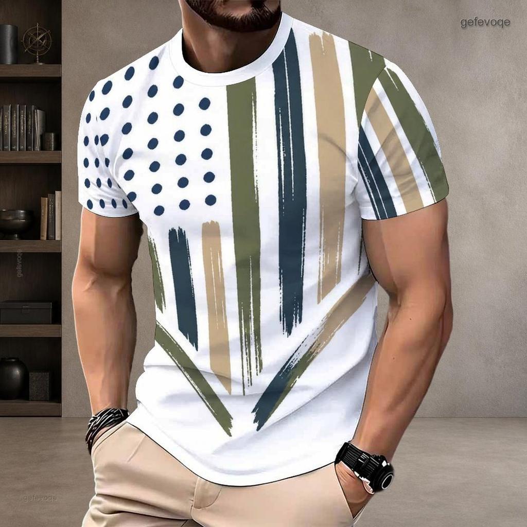 Men Plus Size Round Neck Short Sleeve American Flag Printed Casual T Shirt