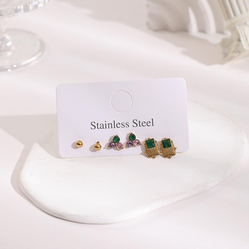 Stainless Steel Stud Earrings Set with Zirconia: Butterfly, Star, Heart & Four-Leaf Clover Designs
