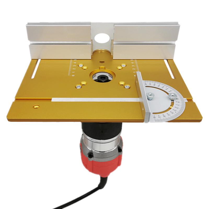 Upgraded Double-Hole Bakelite Router Tabletop Micro Table Saw with Push Ruler & Inverted Plate
