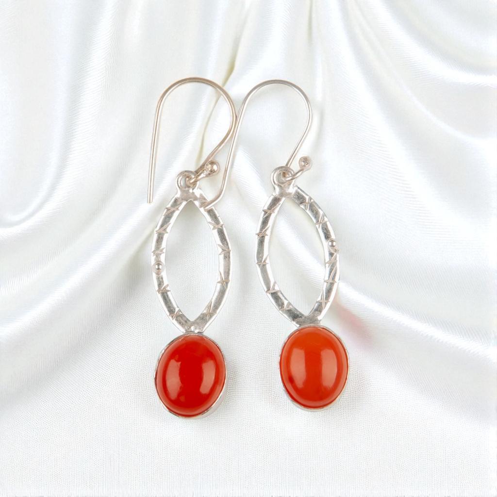 Carnelian Gemstone 925 Sterling Silver Handmade Jewelry Drop/Dangle Earrings 2" EE-87-31