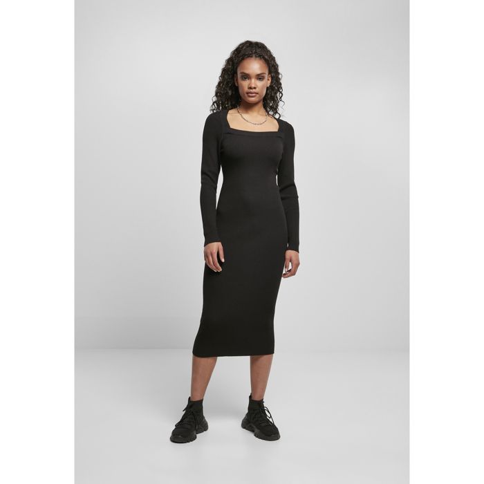 Robe longue femme - Urban Classics - Knit - Noir - Col roulé - Manches évasées