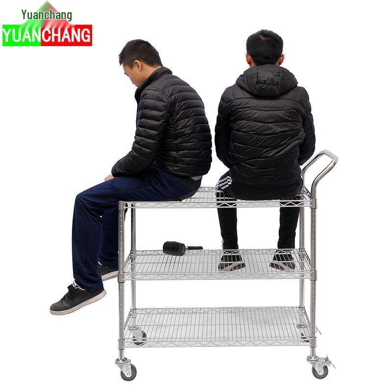 Stainless Steel Adjustable Three-Layer Flatbed Cart for Goods