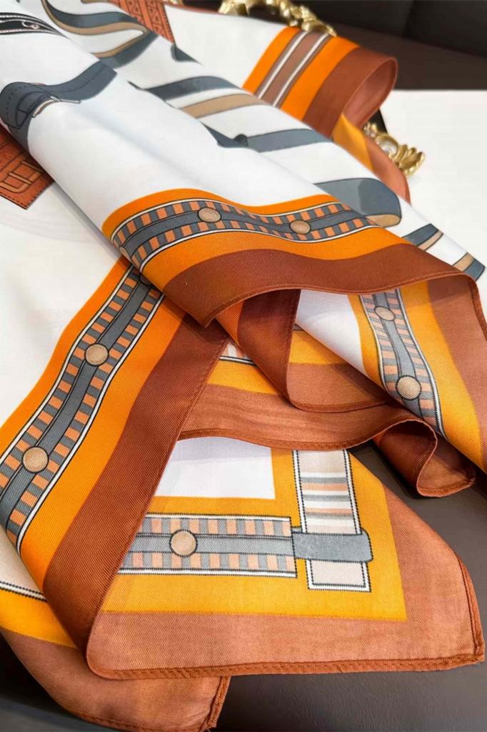 Women' Scarf 90X90 "Equestrian Style" - Elegant Shawl with Horse Motif, Imitation Silk