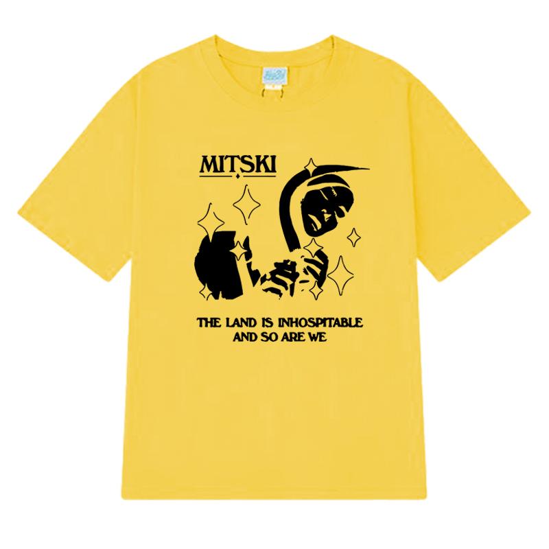 Fashion The Land Is Inhospitable Print short sleeve T-shirts Unisex Mitski New Album T shirt Men Women summer 100% Cotton Tops