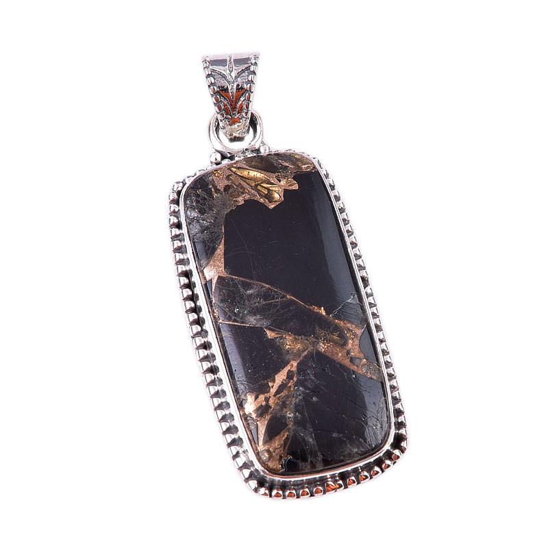 Natural Black Copper Turquoise 925 Solid Sterling Silver Gift Pendant 1.75" h4B16
