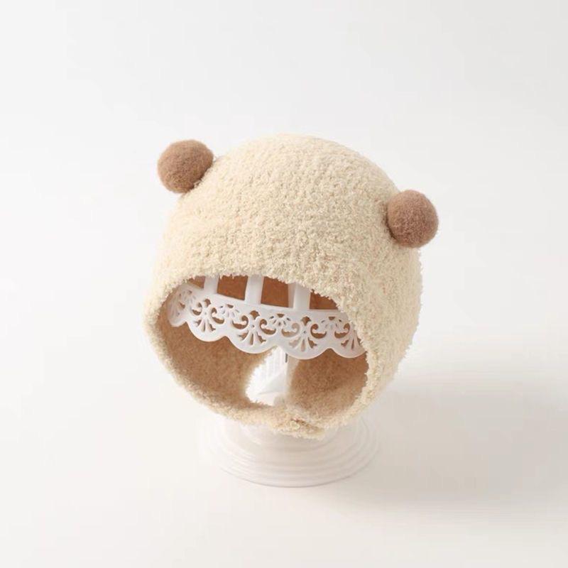 Super cute baby autumn and winter new children's thermal hat cute double ball hat warm ear protector knitted wool hat