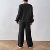 Women's  Casual Fashion Woolen Knitting Set V-Neck Loose Top + Solid Color Wide Leg Straight Pants Sweater Two Piece Set