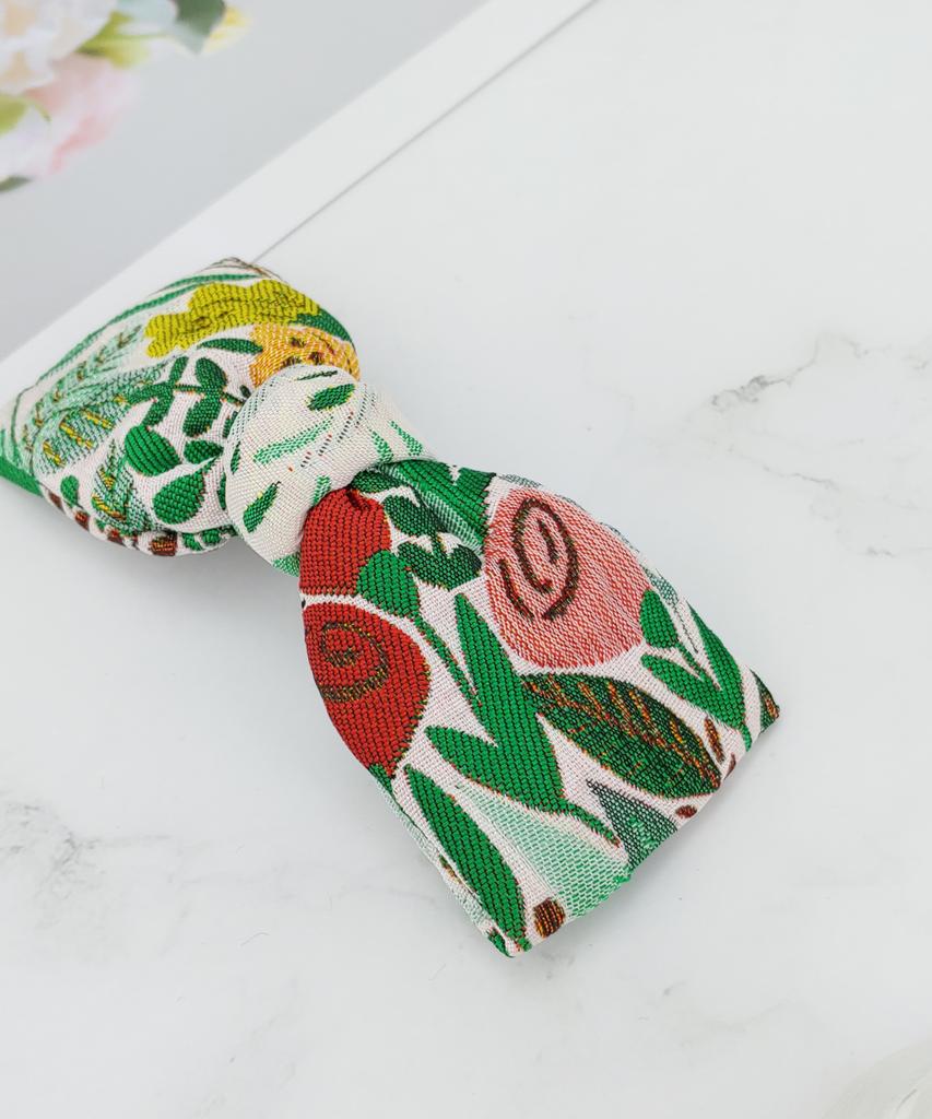 Maia Rose Jacquard Ribbon Pin - Green