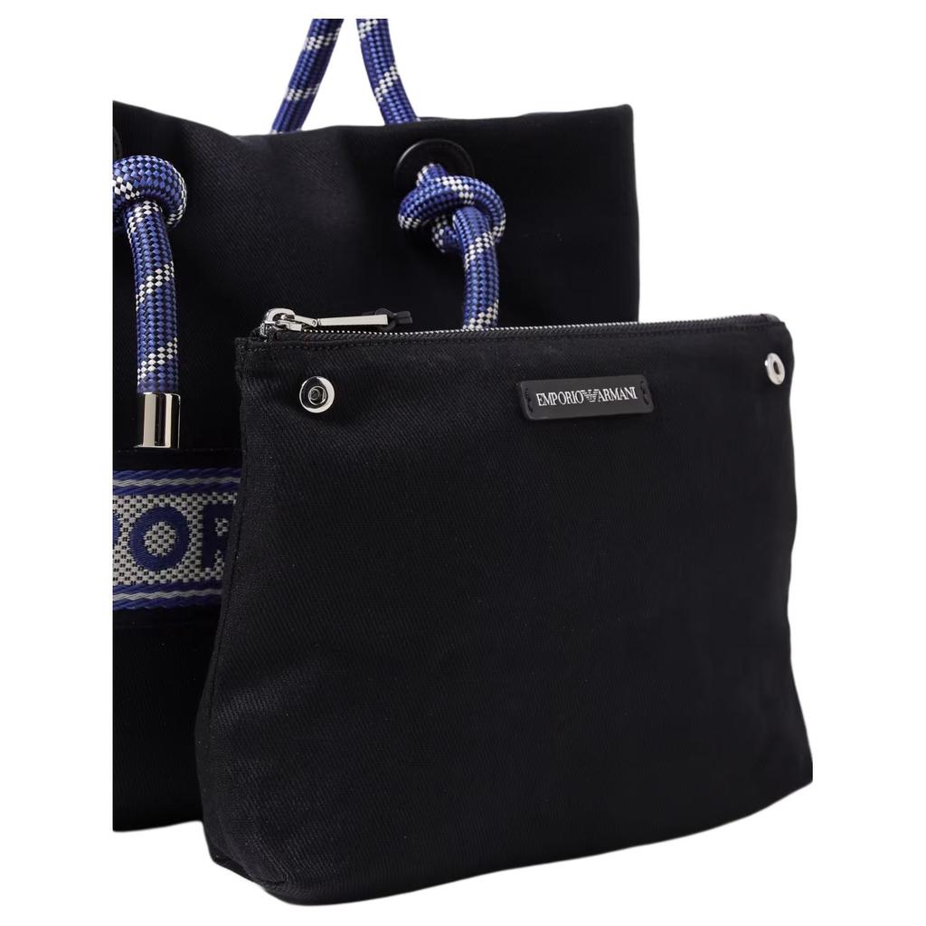 Emporio Armani Gestreifte Buchstaben-Logo-Baumwoll-Schultertasche Unisex-Schultertasche Schwarz EW000360AF14787UB081