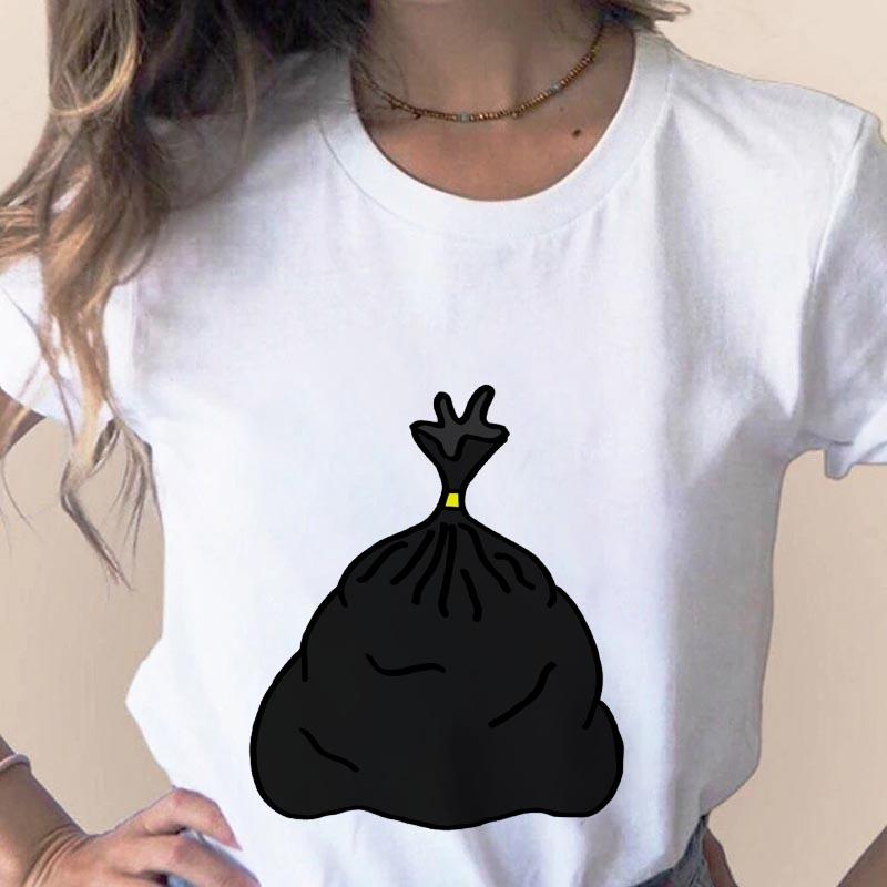 Spring Summer Fashion T-Shirt Cute Garbage Bag Print Lady T-Shirts Top T Shirt Ladies Womens Graphic Female Tee Tops