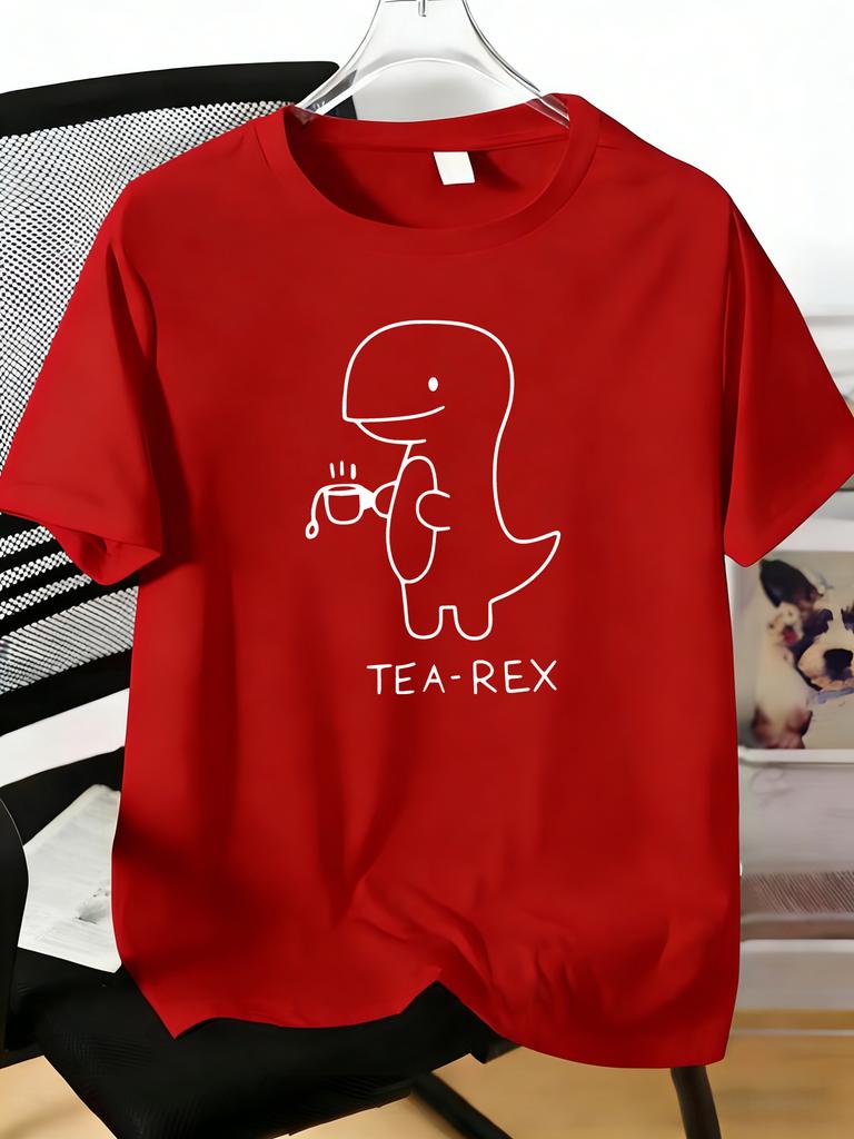 Unisexs Tee Line Drawing Tea Rex Dinosaur Slogan Print Cotton Short Sleeve Male Casual Streetwear Outdoor Daily Basic Fashion Top