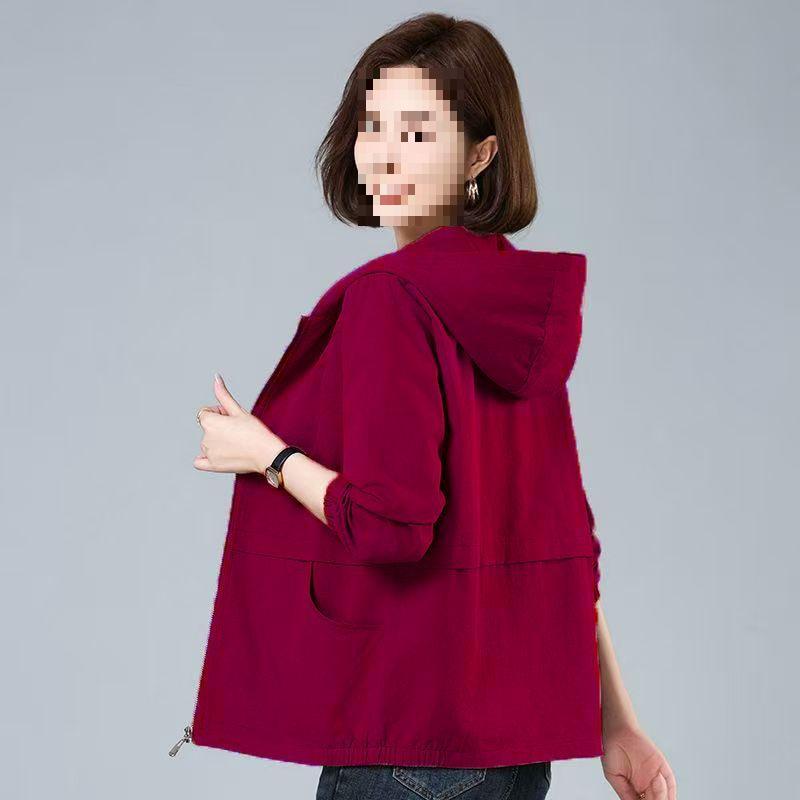 Women's Plus Size Hooded Short Jacket - Casual Spring/Autumn Outerwear for Middle-Aged Women