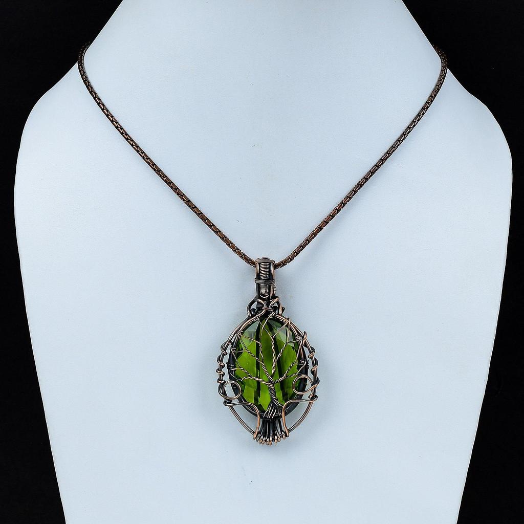 Tree of Life Peridot Gemstone Copper Wire Wrap Handmade Jewelry Pendant Gift For Her